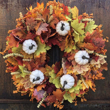 Load image into Gallery viewer, Easy Fine Fall Wreaths for Front Door 24 Inch,Fall Door Wreath Large,Farmhouse Fall Decor,Thanksgiving Decorations with Fall Leaves White Pumpkins Orange Berries for Wall Porch Table,Fall Outdoor Wreath,Autumn Wreath