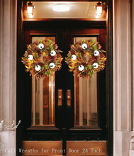 Load image into Gallery viewer, Easy Fine Fall Wreaths for Front Door 24 Inch,Fall Door Wreath Large,Farmhouse Fall Decor,Thanksgiving Decorations with Fall Leaves White Pumpkins Orange Berries for Wall Porch Table,Fall Outdoor Wreath,Autumn Wreath