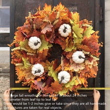 Load image into Gallery viewer, Easy Fine Fall Wreaths for Front Door 24 Inch,Fall Door Wreath Large,Farmhouse Fall Decor,Thanksgiving Decorations with Fall Leaves White Pumpkins Orange Berries for Wall Porch Table,Fall Outdoor Wreath,Autumn Wreath