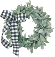 Load image into Gallery viewer, 18 Inch Lambs Ear Wreath with Buffalo Plaid Bow-old
