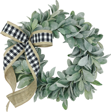 Load image into Gallery viewer, Lambs Ear Wreath 18 Inch with Burlap &amp; Buffalo Plaid Bow-new
