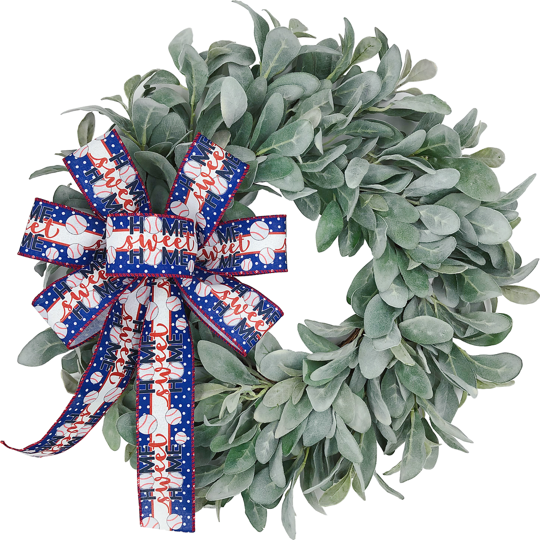 Easy Fine Lambs Ear Wreath 22In (Baseball Bow)