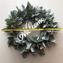 Load image into Gallery viewer, lambs ear wreath 19inch with welcome sign
