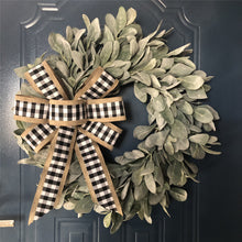 Load image into Gallery viewer, Easy Fine Lambs Ear Wreaths for Front Door 22 Inch,Spring Wreath,Summer Wreath,Fall Wreath,Autumn Wreath,Winter Wreath,Christmas Wreath,Front door Wreath,Year Round Wreath (Buffalo plaid &amp; Burlap Bow)
