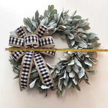 Load image into Gallery viewer, Easy Fine Lambs Ear Wreaths for Front Door 22 Inch,Spring Wreath,Summer Wreath,Fall Wreath,Autumn Wreath,Winter Wreath,Christmas Wreath,Front door Wreath,Year Round Wreath (Buffalo plaid &amp; Burlap Bow)
