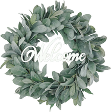 Load image into Gallery viewer, lambs ear wreath 19inch with welcome sign
