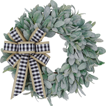 Load image into Gallery viewer, Easy Fine Lambs Ear Wreaths for Front Door 22 Inch,Spring Wreath,Summer Wreath,Fall Wreath,Autumn Wreath,Winter Wreath,Christmas Wreath,Front door Wreath,Year Round Wreath (Buffalo plaid &amp; Burlap Bow)
