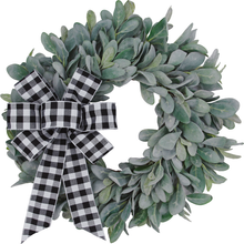 Load image into Gallery viewer, Easy Fine Lambs Ear Wreath 22 Inch Baffalo Plaid Bow
